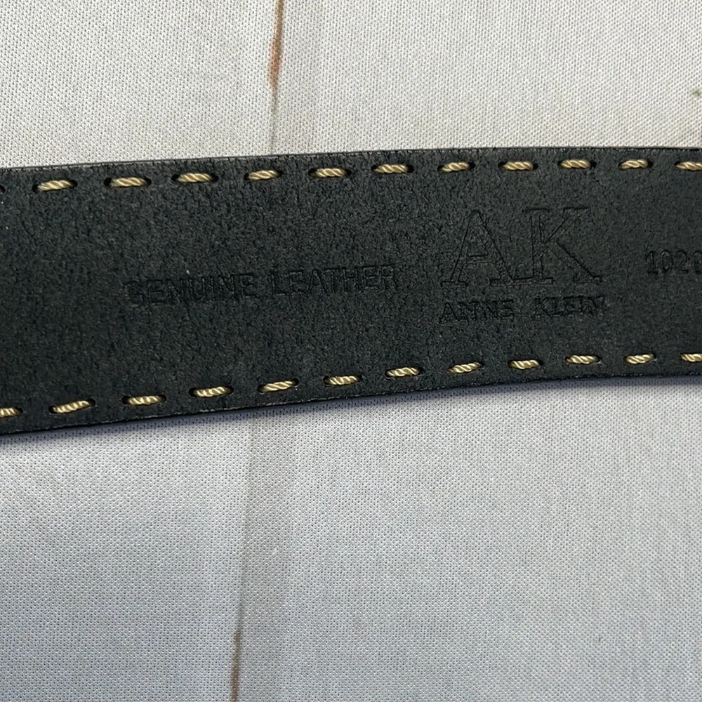 Anne Klein L Belt Black Exposed Stitching Large Ladies Leather Silver Hardware - Picture 3 of 13